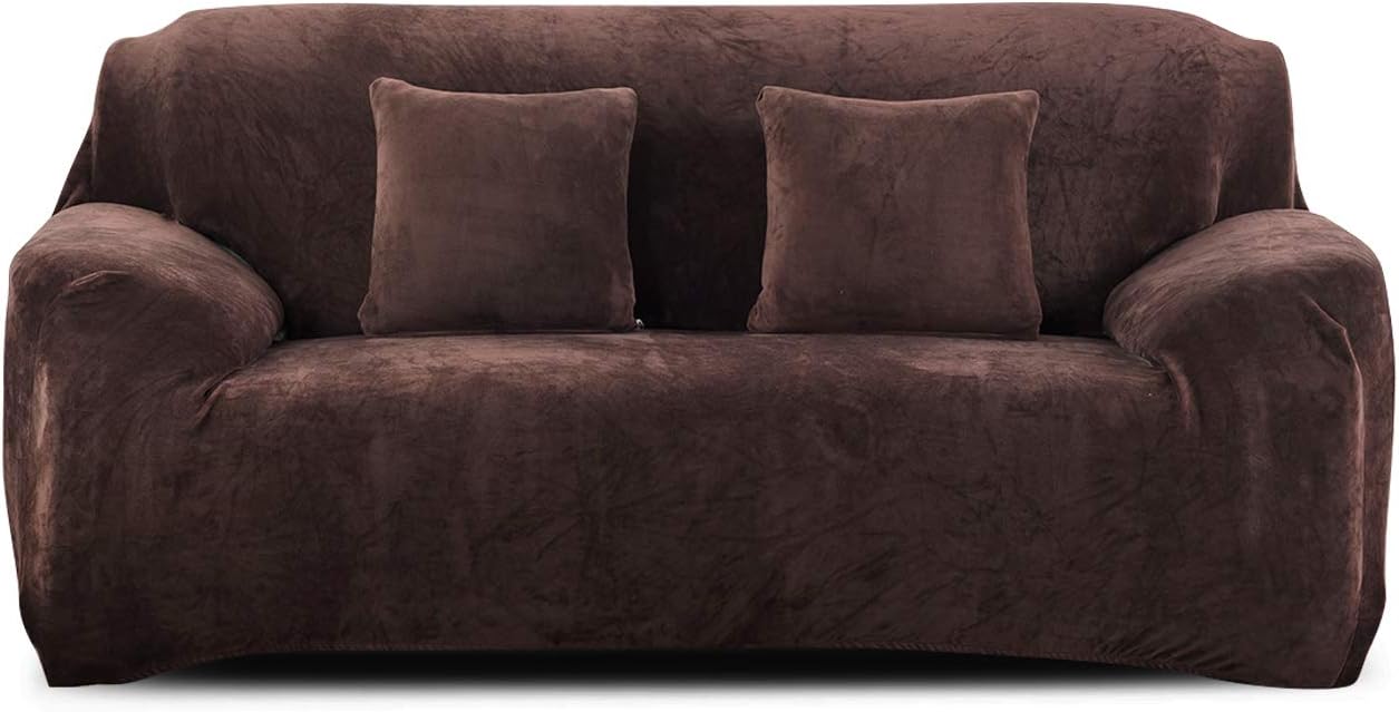 PETCUTE Elastic sofa covers 3 Seater sofa slipcovers velvet thick sofa covers Brown