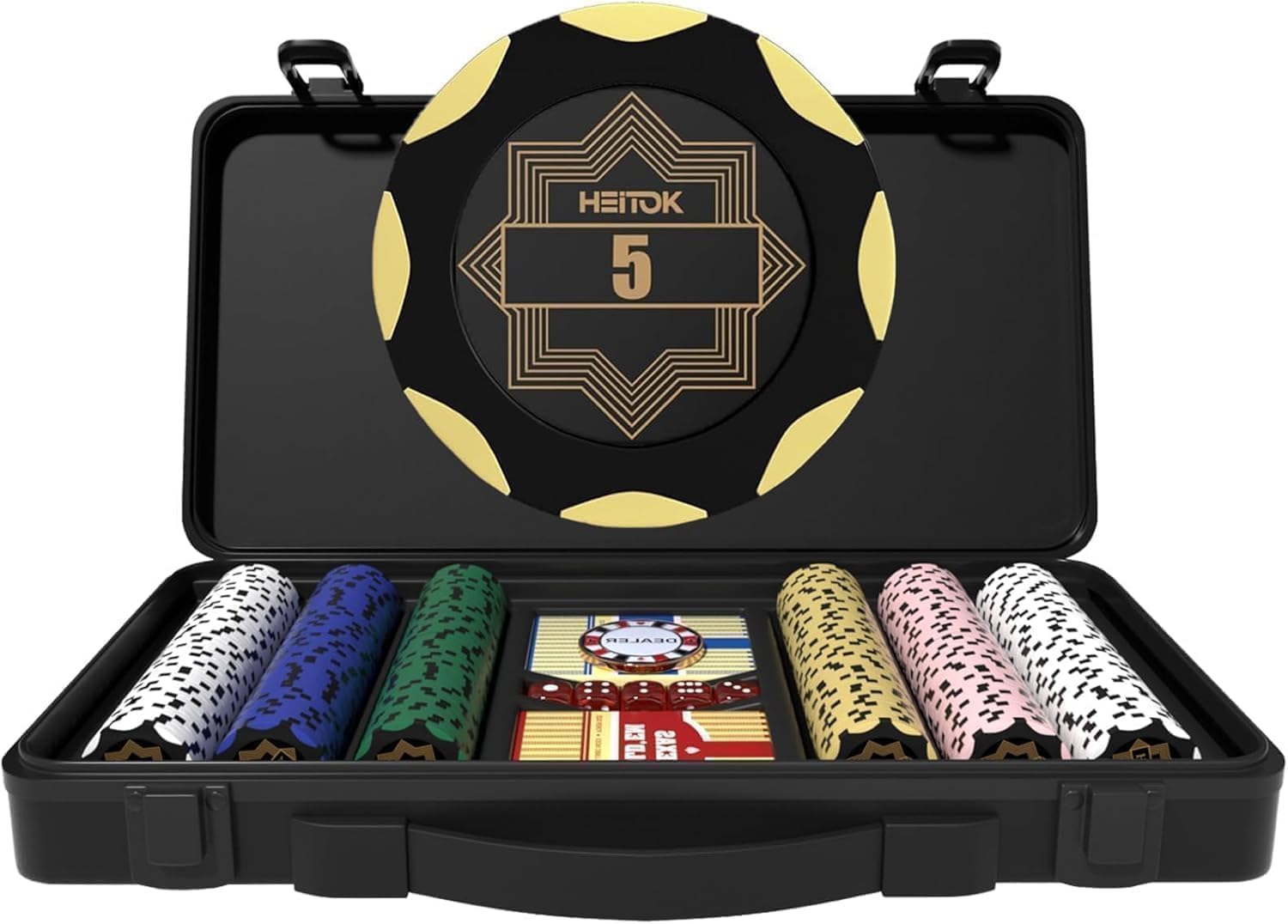 Clay Poker Chip Set for Texas Hold’em, 300 PCS with Denominations, 14g Professional Casino Blackjack Set, high-end Carrying case with Leather Interior Design and German Polycarbonate Shell