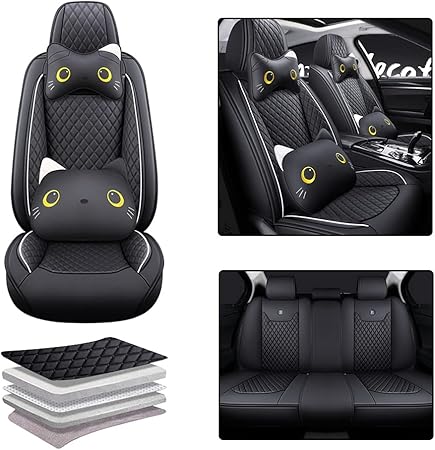 Amazon 汎用 Mazda マツダ Cx 3 Cx 5 Cx 7 Cx 8 Cx 30 Mx 30 カーシートカバー プロテクター インテリア アクセサリー デコレーション Puレザー 保護パーツ 前席と後席 5席分 黒 クッション付き 車 バイク 車 バイク