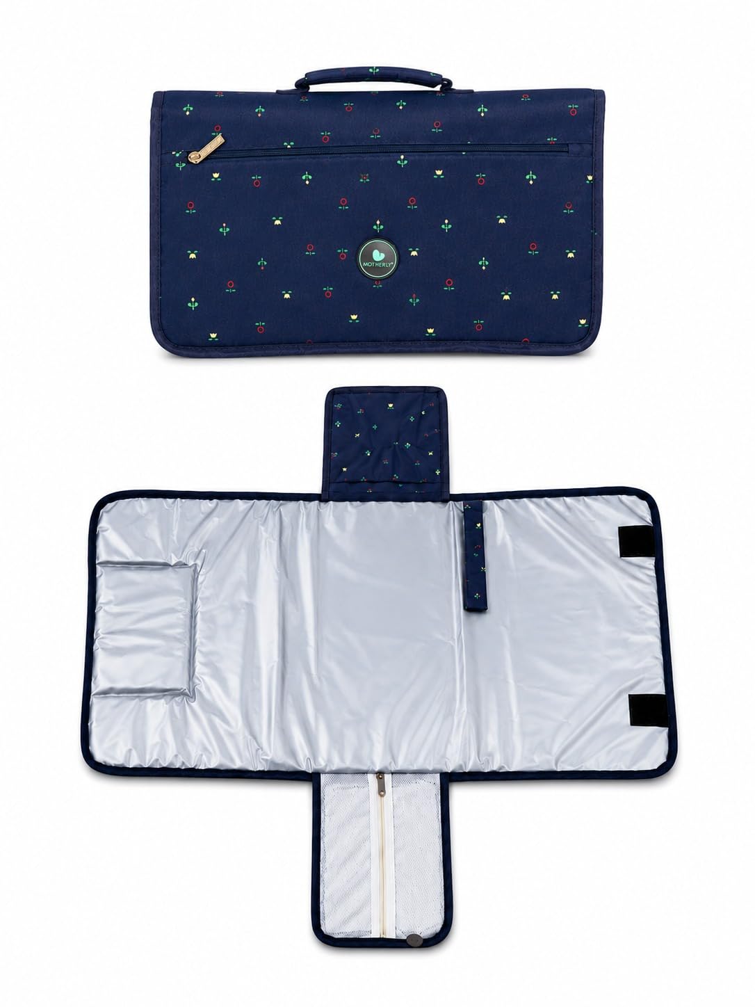 Motherly Portable Diaper Changing Mat for Newborn Baby, Leakage Proof Diaper Changing Pad for Traveling with Advanced Features, One-Hand Foldable Massage Mat, Baby Shower Gifts 60x34 cm (Blue Flower)-image-25