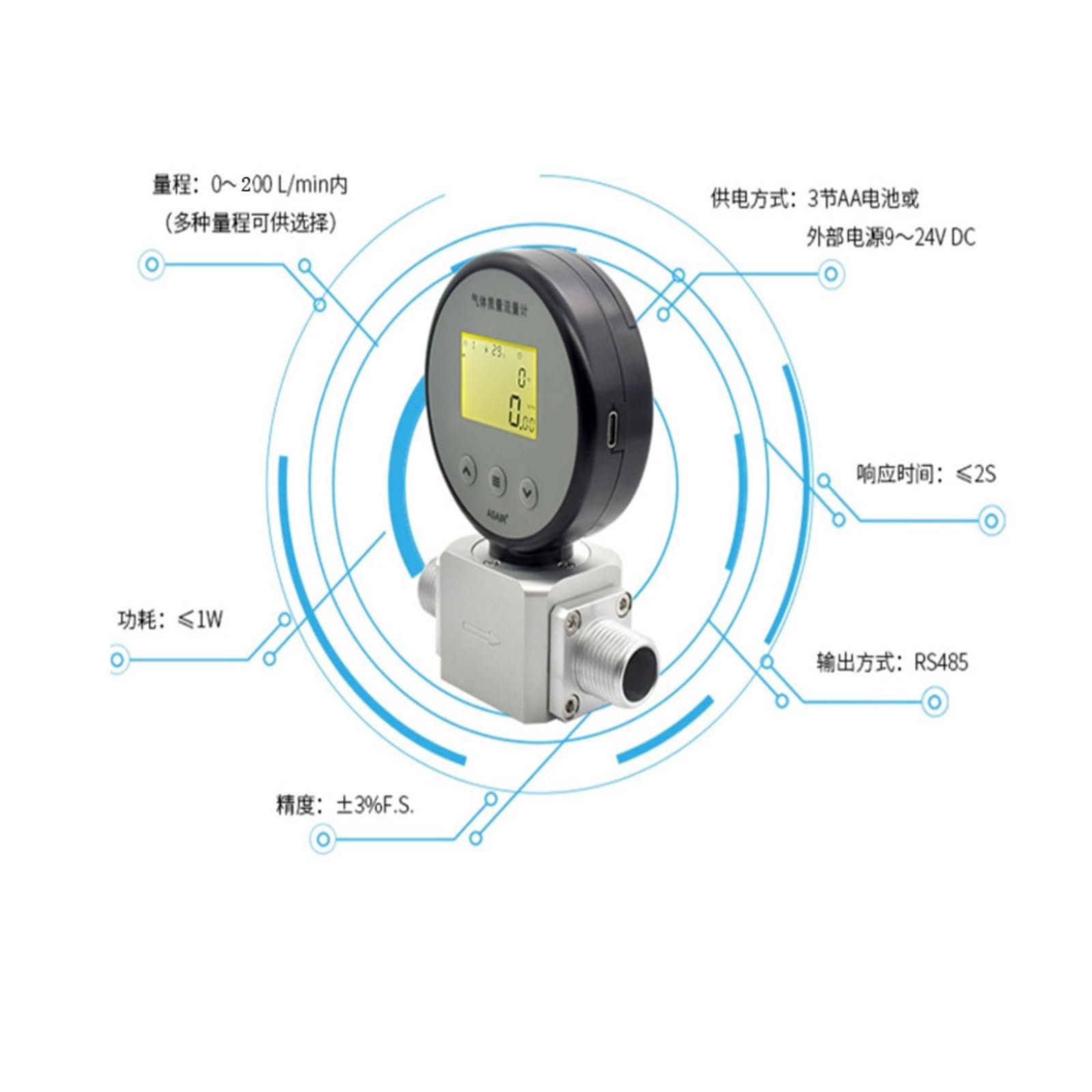 Misuratore di Portata, Il misuratore di Portata di Gas di Massa con Display Digitale, AMS2106 L'azoto Aria può misurare l'attrezzatura di Flusso NPT1/2(150ml)