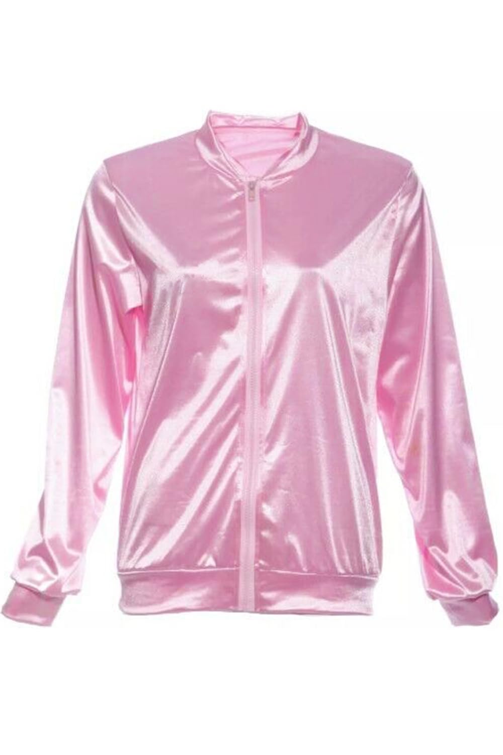 GOSTYLES® Womens 50s Pink Satin Jacket, Ladies Zip-Up 1950s Grease Style Retro Coat, Hen Night Fancy Dress Party Costume L