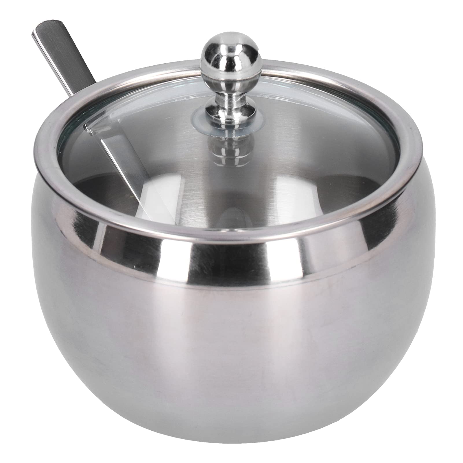 Storage Container Jars, Stainless Steel Spice Jar Spices Container Salt Pepper Sugar Storage Organizer with Glass Cover Spoon