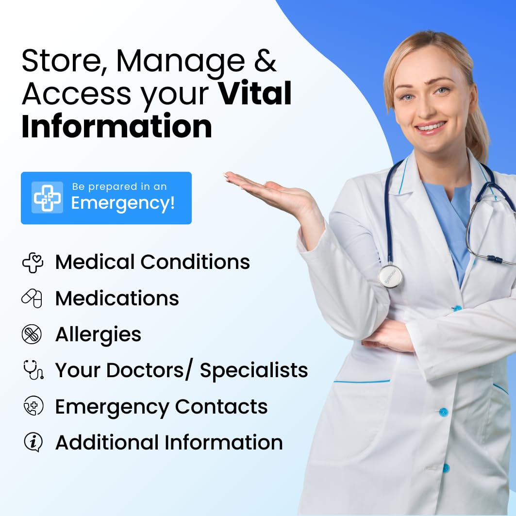 Pulsera inteligente de identificación médica | Escanea el código QR para ver todo el perfil de salud - Actualiza en cualquier momento | Perfil gratuito | Alerta médica para hombres, mujeres, niños |