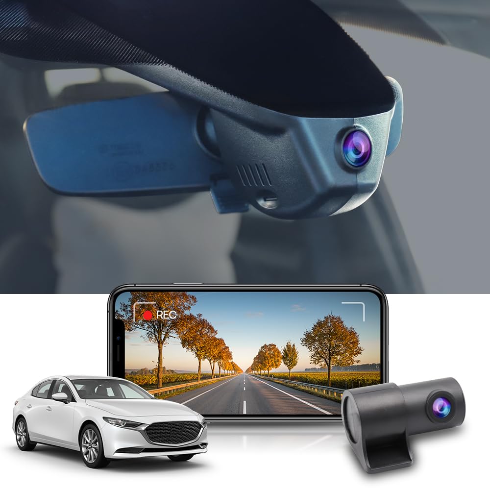 Fitcamx Front 4K+Rear 1080P Dash Cam Adapts for Mazda 3 2024 2025 Sedan Hatchback (HD2-0204), OEM Look, Dual HD Video, Built-in WiFi & APP, Loop Recording, Parking Sensor, Easy to Use, 128GB Card