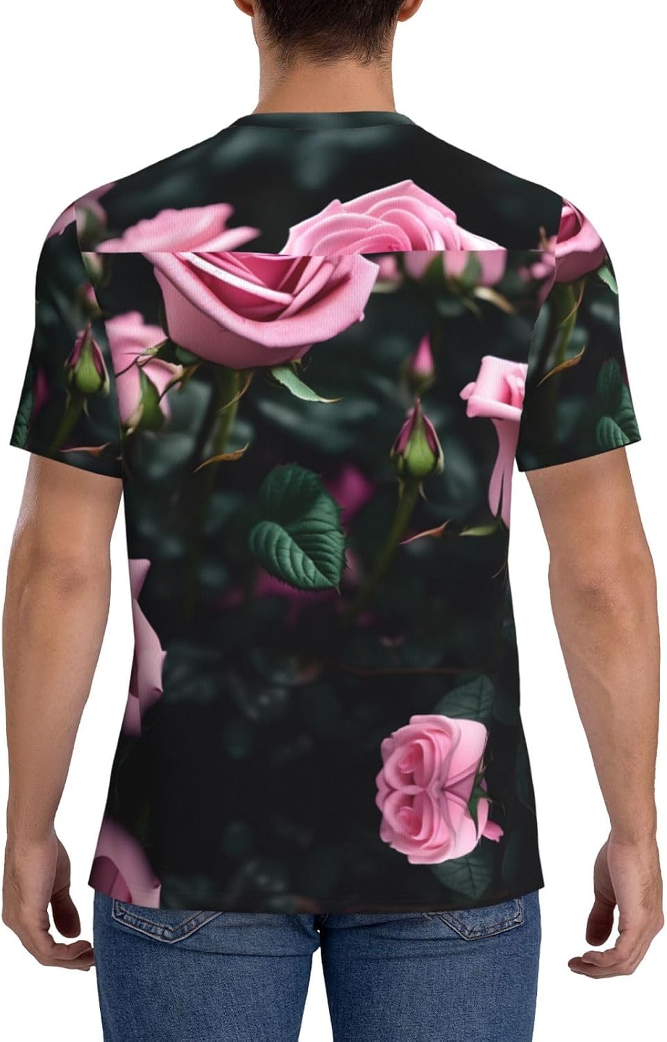 Pink Rose Print Rugby Football Jersey for Men, Comfortable V-Neck Loose Fit Top for Team Sports Athletics