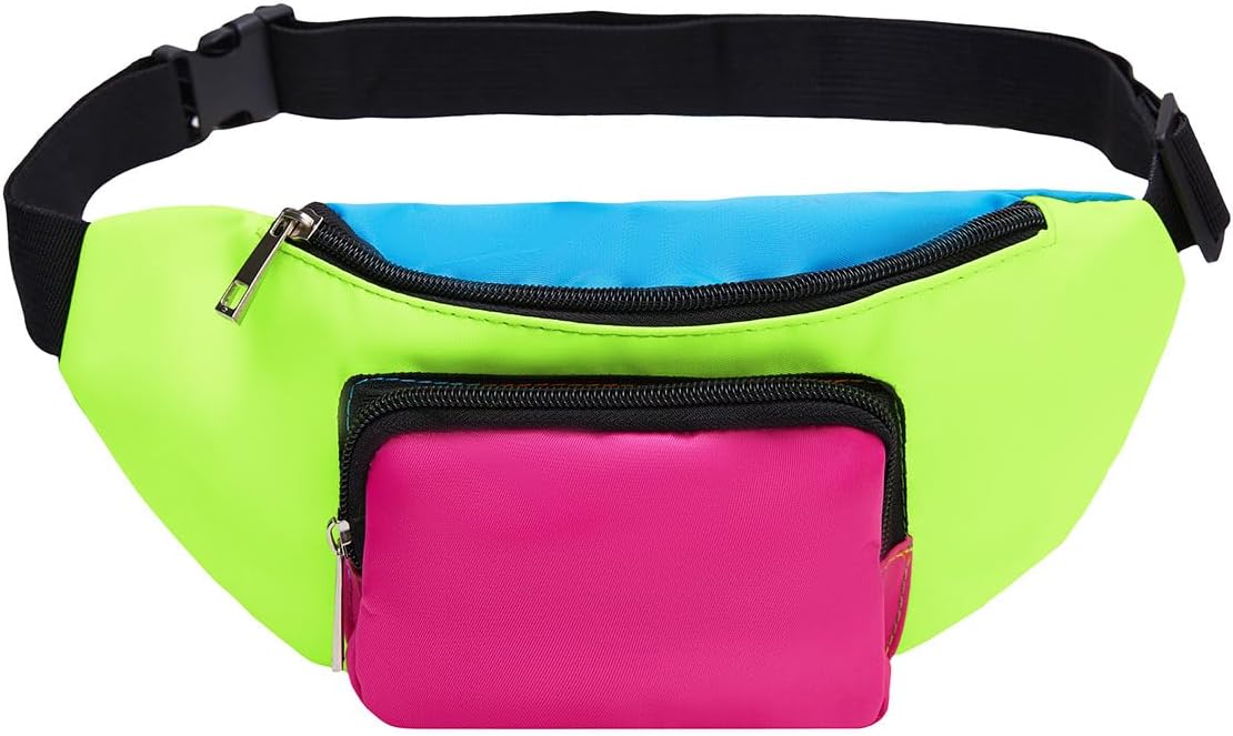 Neon Retro 80s Fanny Pack for Women Men Kids Belt Bags 80s Accessories 90s Costumes for Women Party Travel Festival Vintage Rave Accessories Plus Size Belt Bag - Image 2