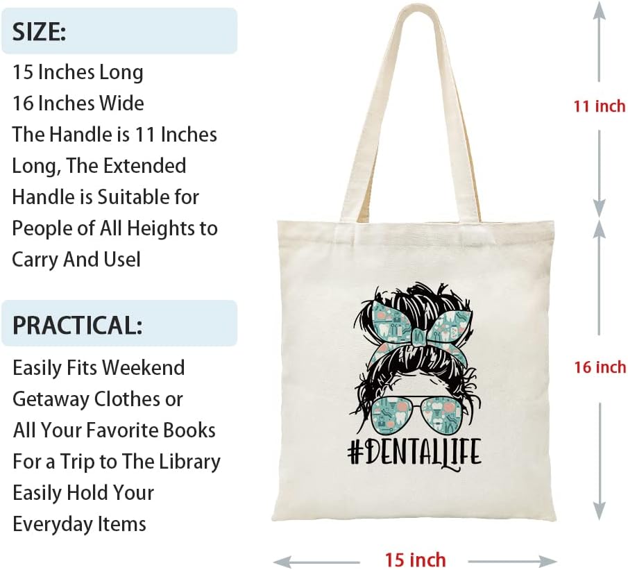 ZHANTUONE Denta Life Funny Canvas Large Shopping Capacity Grocery Tote Bag, Reusable with Zipper Inner Pockets, Gifts for Dental Professionals Dental Assistants Dental Hygienist Oral Hygienist - Image 4