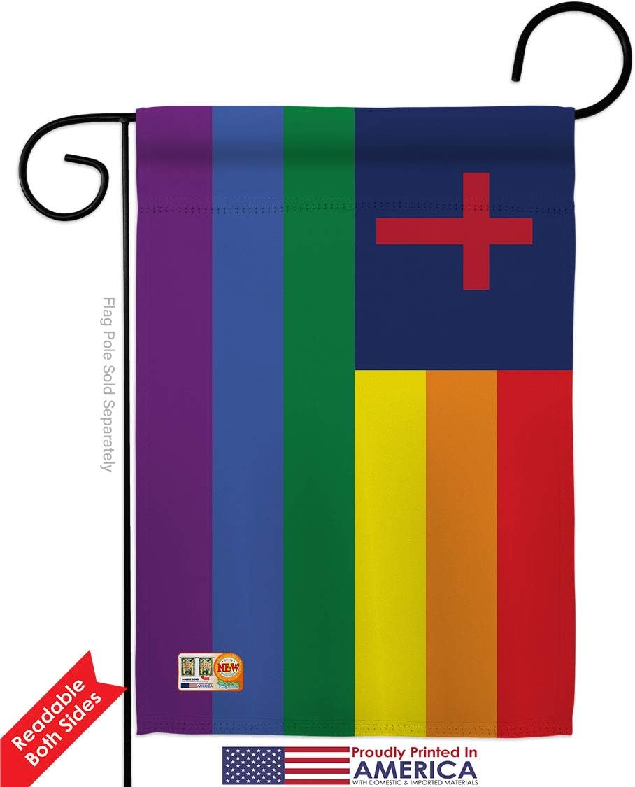 Christian Pride Garden Flag Set with Stand Support Rainbow Love LGBT Gay Bisexual Pansexual Transgender Small Decorative Gift Yard House Banner Double-Sided Made In USA 13 X 18.5