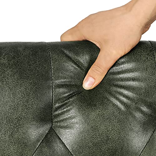 Image of Joveco Storage Ottoman Rectangular Tufted Upholstered Ottomans with Rivet, Footrest Footstool Seat with Wood Legs for Living Room Bedroom (Black Green)