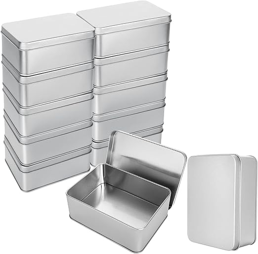 Silver Metal Tin Box Lids Pack of 12 Large Containers
