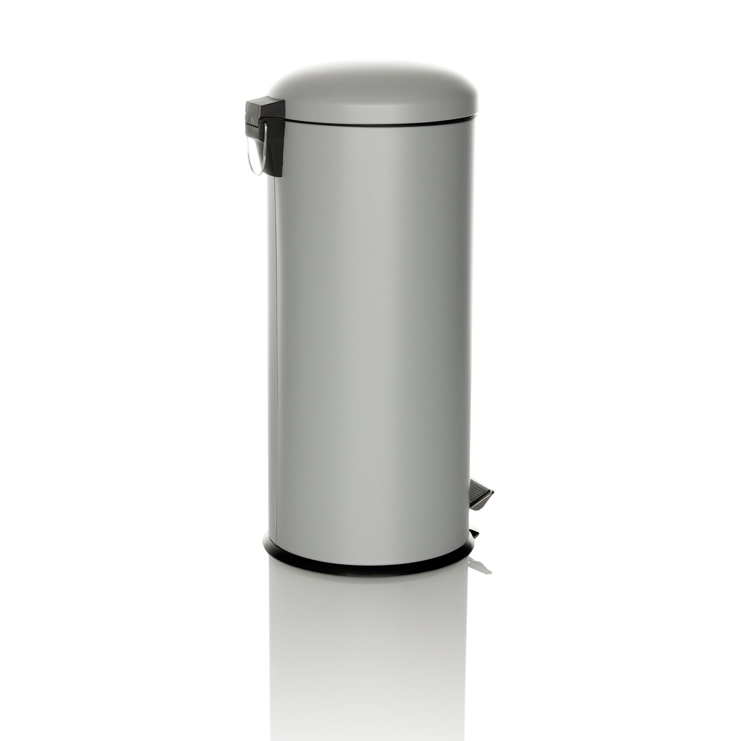hjh OFFICE Mülleimer 30 Liter CLEAN VIII Metall Abfalleimer luftdicht schließend, hygienischer Treteimer 30L Grau, 741101