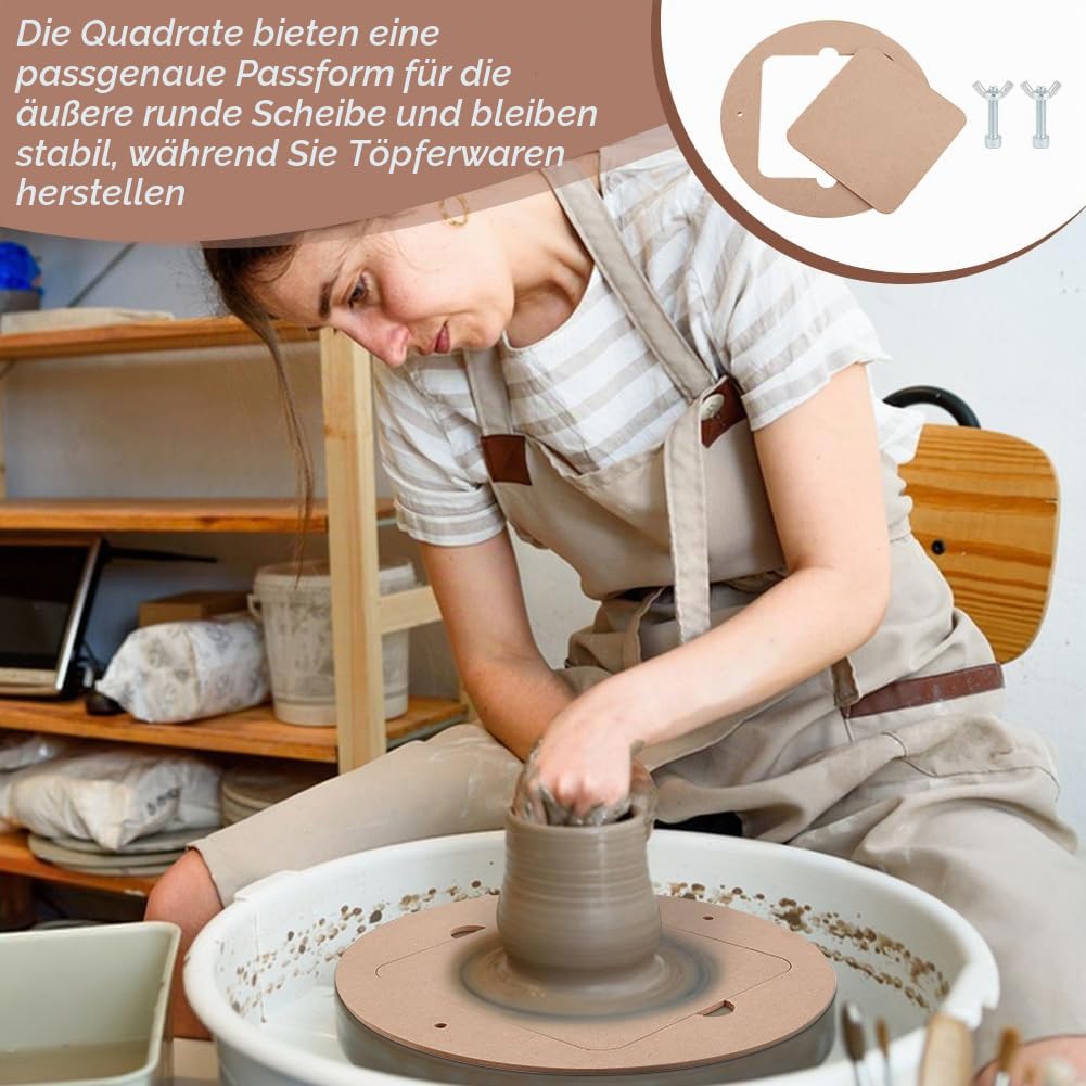 PH PandaHall Töpferei Fledermäuse Werkzeuge Portable Clay Wedging Board 32cm runde äußere Fledermaus mit 5 Stück 20cm quadratischen Innenschlägern für Töpfer und Tonkünstler