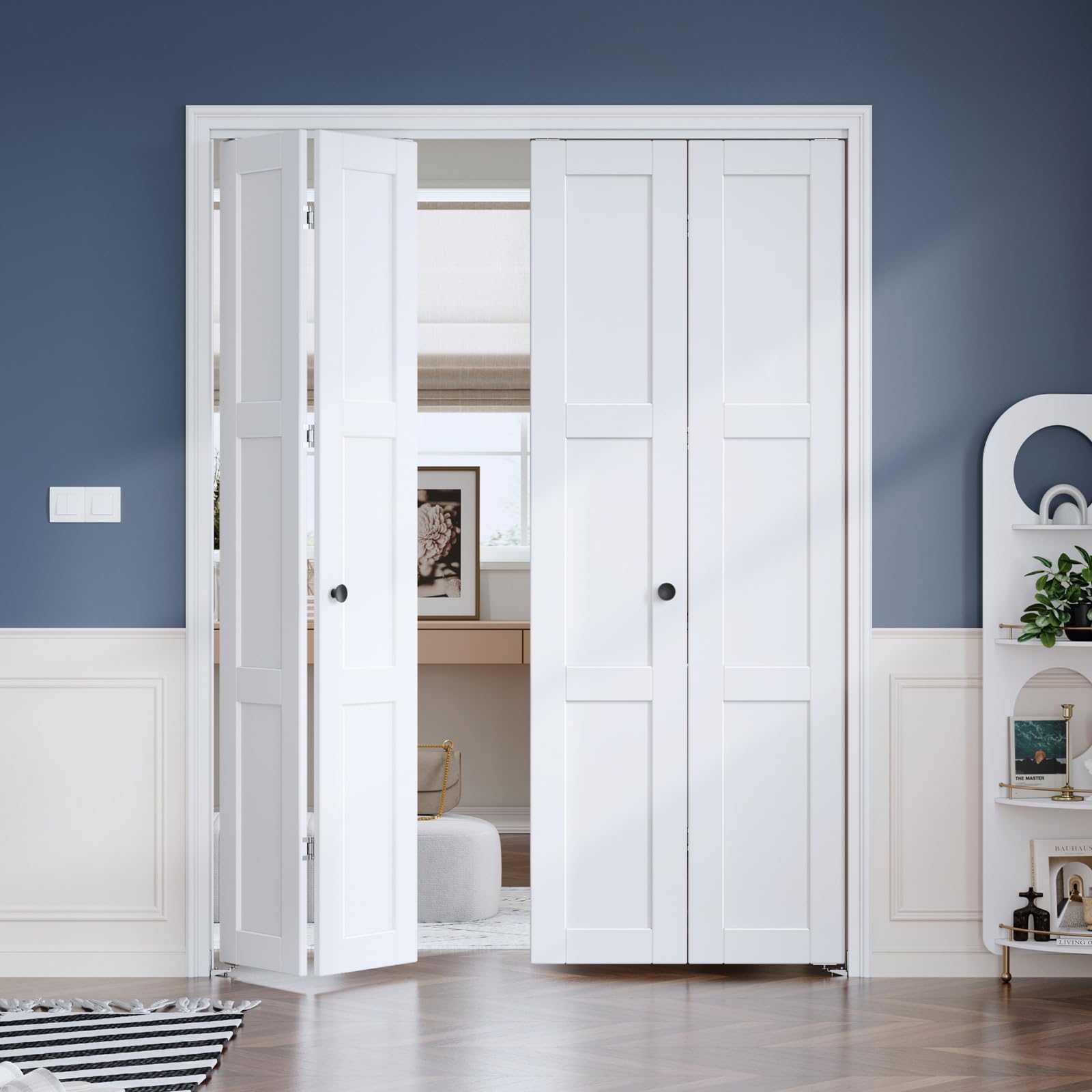 Roymelo White Bifold Doors for 60"×80" Opening, Sliding Interior Closet Folding Barn Door Slab with 5FT Concealed Hardware Kit Included, 3-Panel, MDF