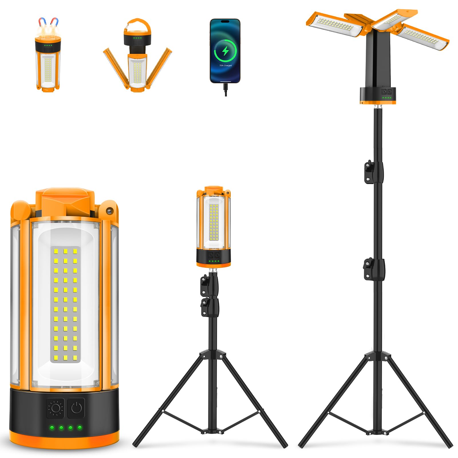 T-SUN Rechargeable LED Work Light with Stand,4100Lumen Portable Magnetic Camping Light,10400Ah Battery,Job Site Lighting for Outdoor Barbecue Golf Fishing Indoor Workshop Garage