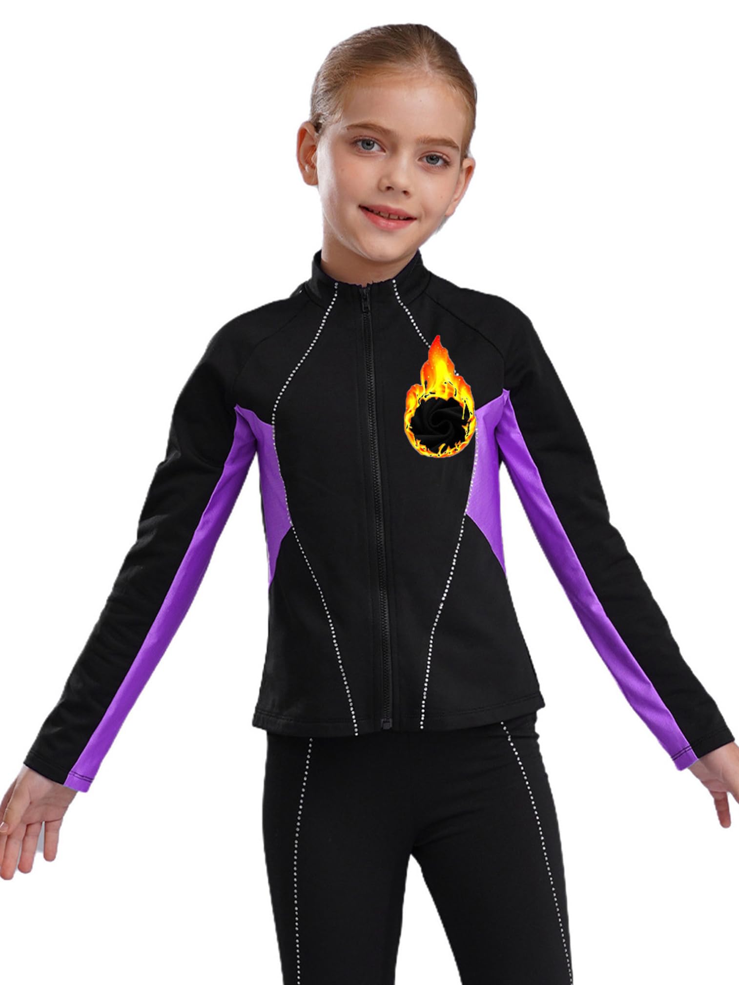 ranrann Ensemble Patinage Artistique Fille Veste Chaud Polaire avec Pantalon Collant Legging Tenue Patinage sur Glace Sport C Violet 9-10 ans