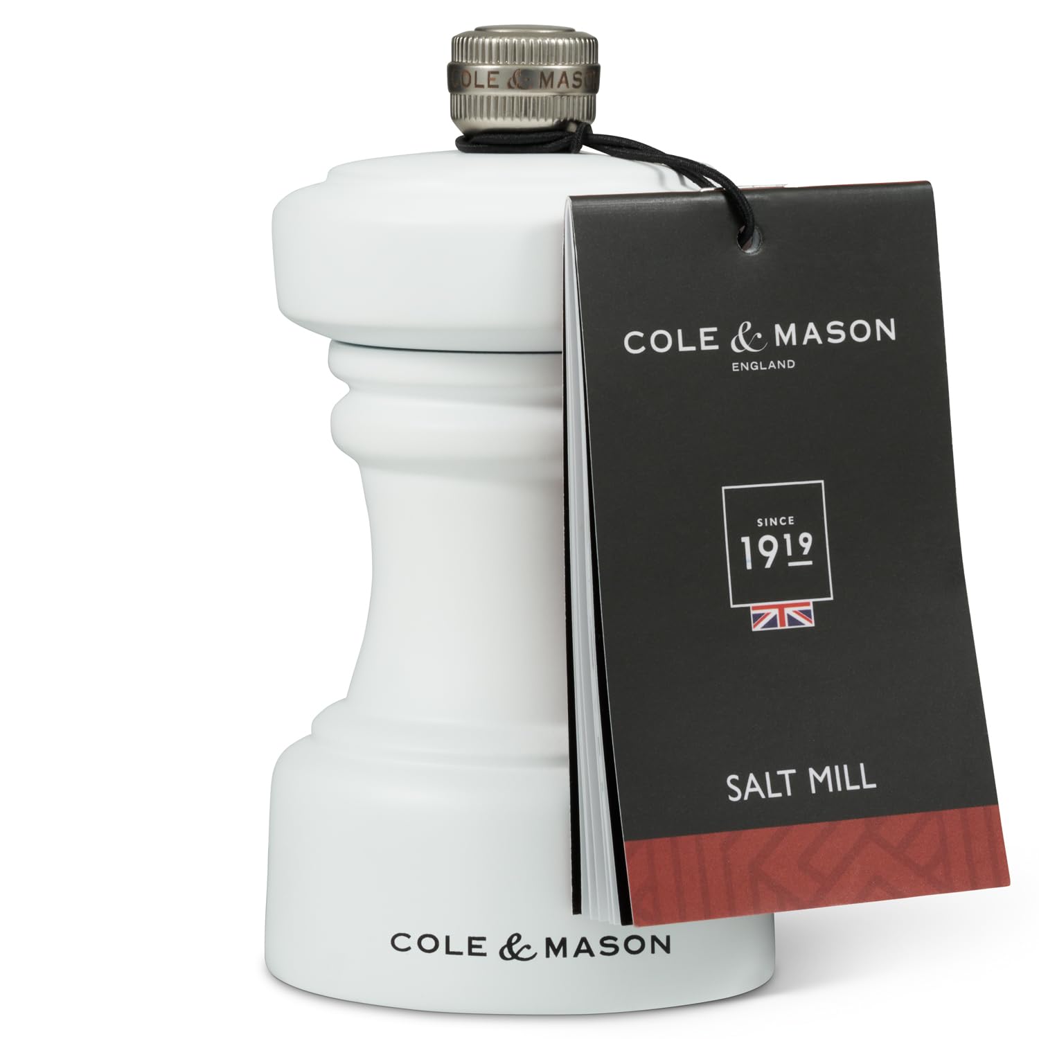 Cole & Mason Hoxton White Wood Salt Mill, Compact Salt Grinder with Adjustable Grind, Non Corroding Ceramic Mechanism - Image 2