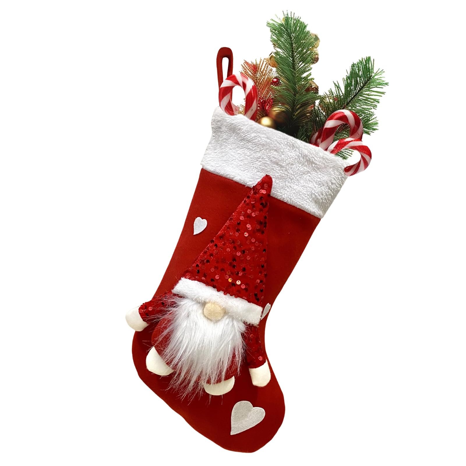 RUICUBEI Personalised Christmas Socks, Embroidered Christmas Socks for Women, Santa Stockings with Gonk Christmas Socks for Hanging 18.5 Inches/47 cm (Red)