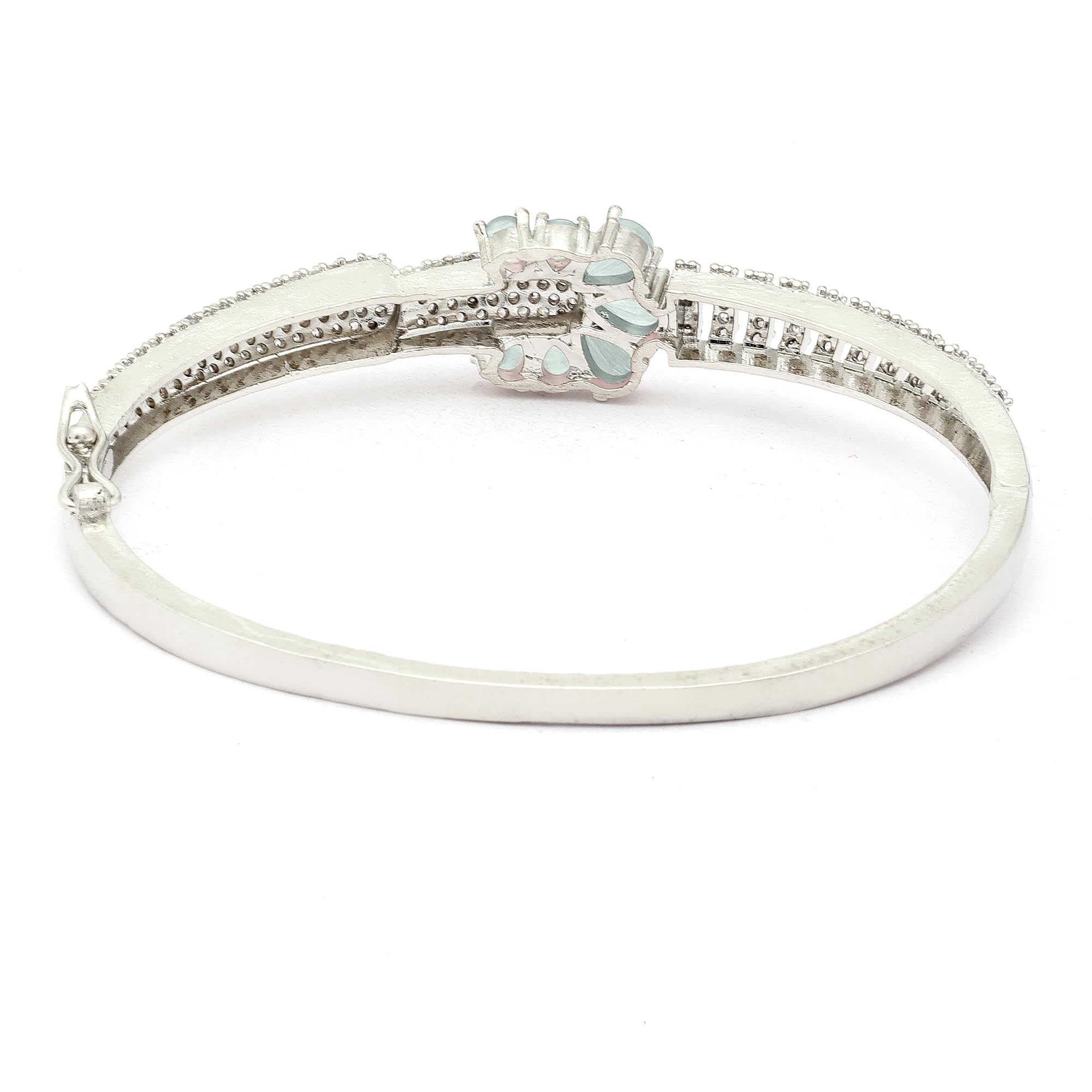 Rhodium-Plated Square Shaped American Diamond Kada Bracelet
