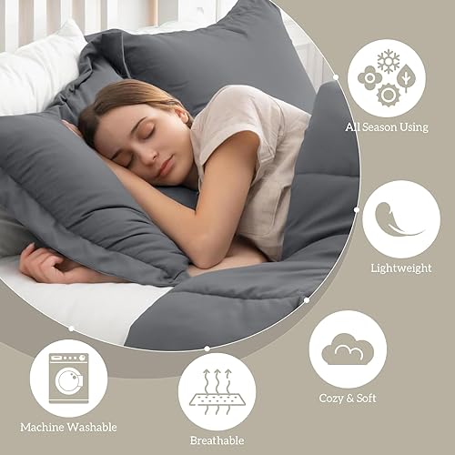 Miniatura 4 de Homelike Moment Juego de edredón de tamaño King, color gris oscuro, juego de edredón ligero, juego de cama King alternativo suave para todas las