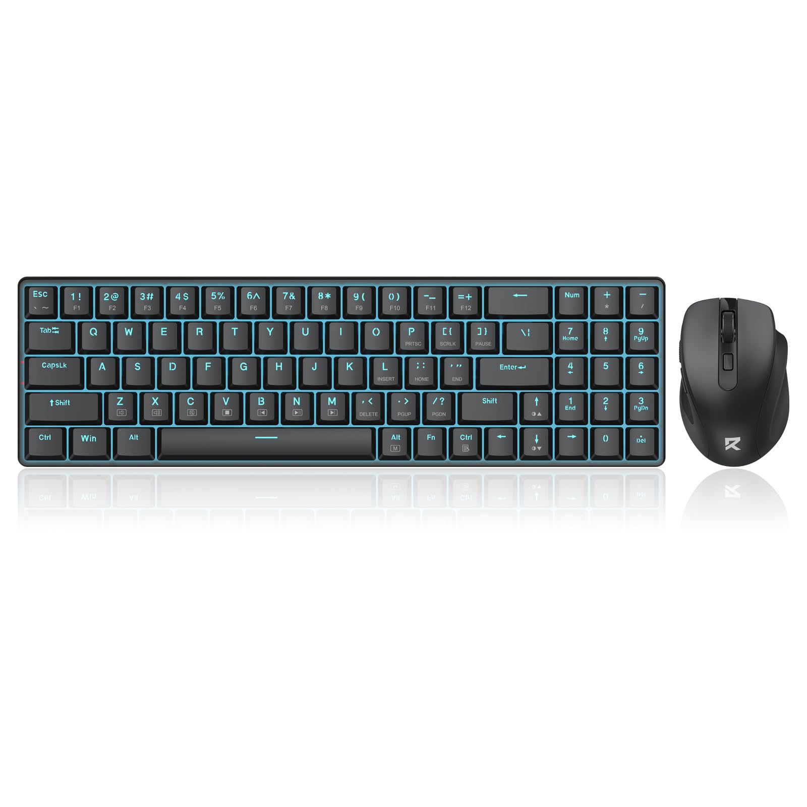 Redragon BS8773 Combos de teclados y ratones inalámbricos para juegos, 78 teclas, 2,4 GHz, teclado mecánico con interruptores marrones, diseño delgado y compacto con retroiluminación azul, ratón 2400