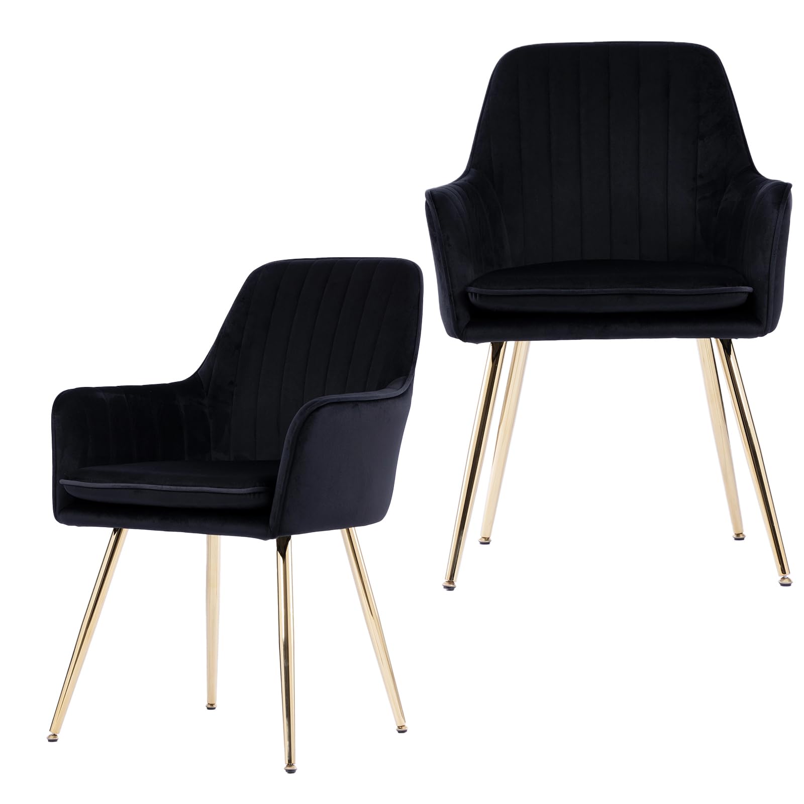 Purgreen Velvet Dining Chair Set of 2 - Modern Mid-Back Accent Chair with Gold Plating Legs - Comfy Upholstered Chair for Living Room，Restaurant &