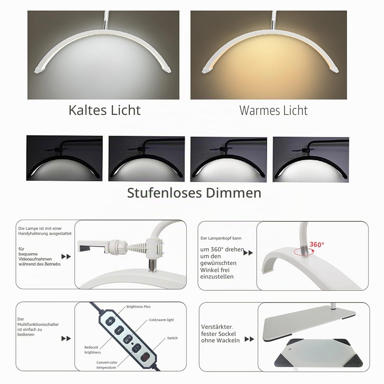 ayex LED Beauty Lampe 24 Zoll Standleuchte für Studio & Kosmetik weiß M6X