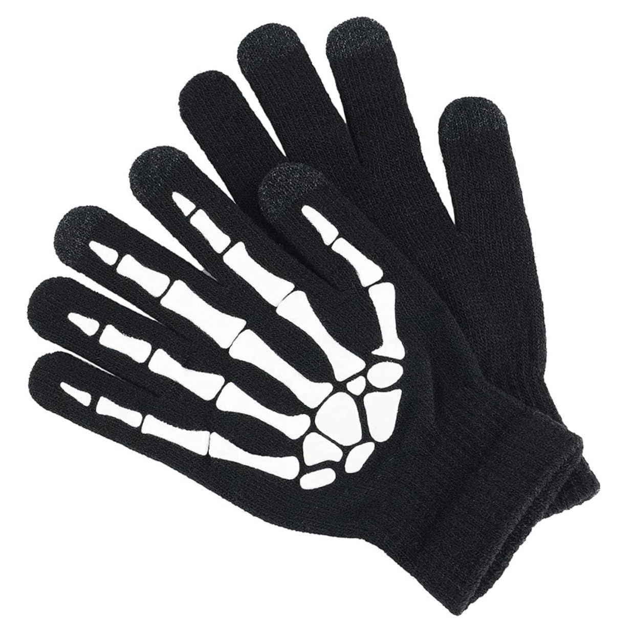NULYLU Night Bike Riding Gloves Halloween Gloves Skeleton Design Led Lights for Safety Warmth