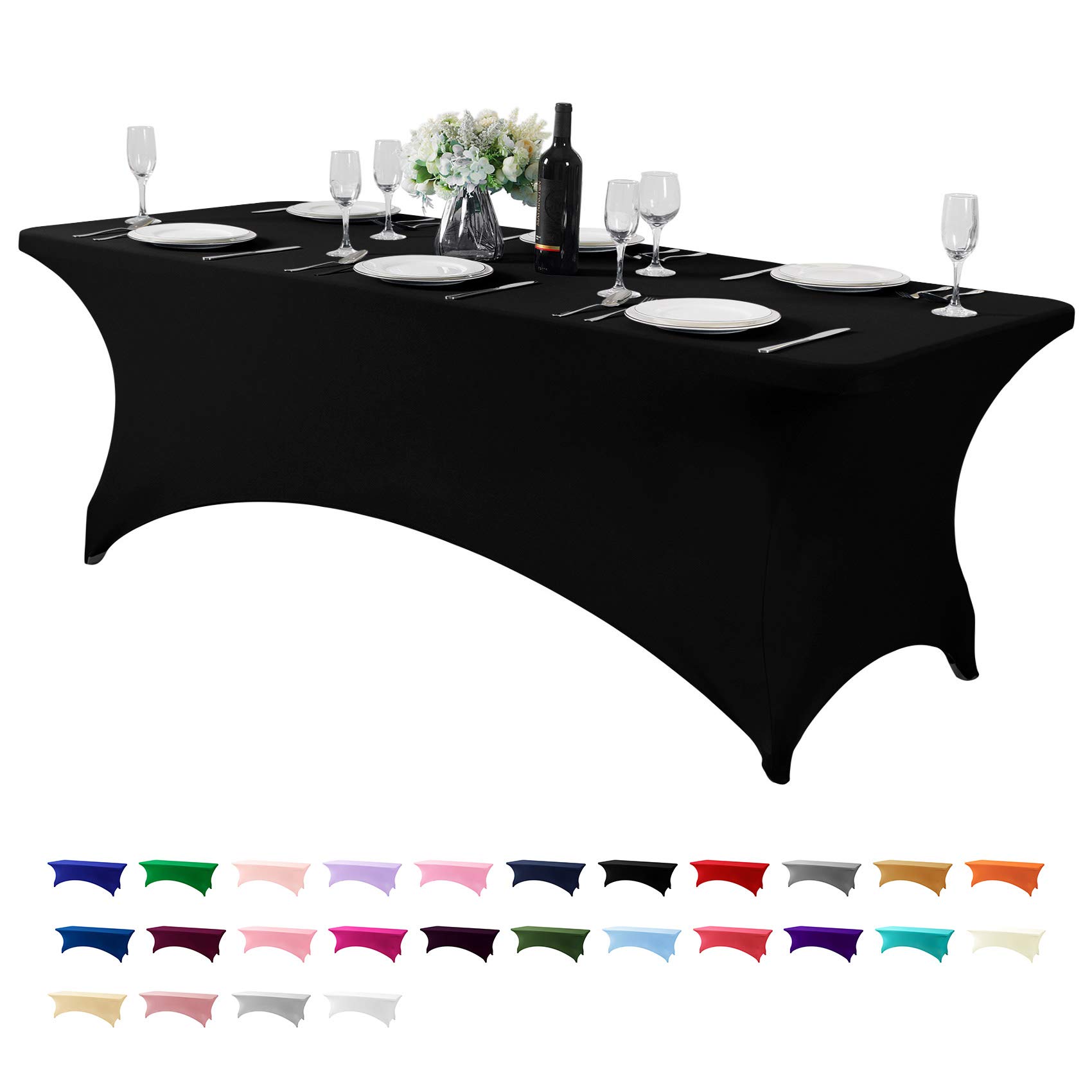 Hezuzo Spandex Table Cover for 8FT or 4ft or 6ft Table Universal Fitted Stretch Tablecloth for Party, Banquet, Wedding and Events-Black - tablecloths | Mubboo