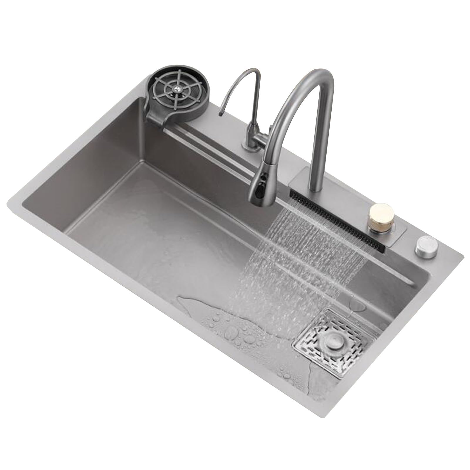 Lavello da Cucina in Acciaio Inossidabile, Vasca Singola Grigia con Rubinetto a Cascata, lavello Multifunzionale per Ristorante, Ideale per la Nuova Decorazione Domestica, lavelli per lavastoviglie
