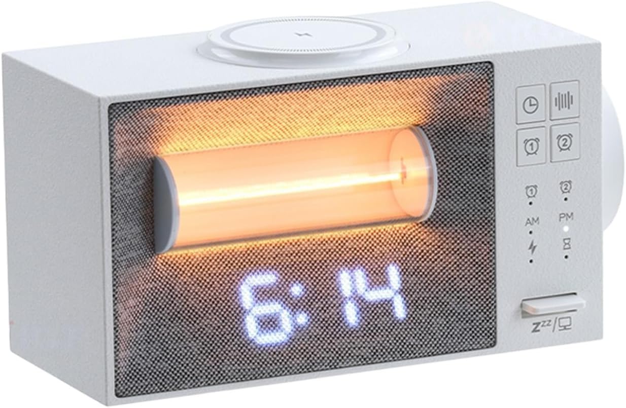 Wireless Charging Alarm Clock with White and Night Light Suitable for Bedroom Offices ABS Texture LCD Display