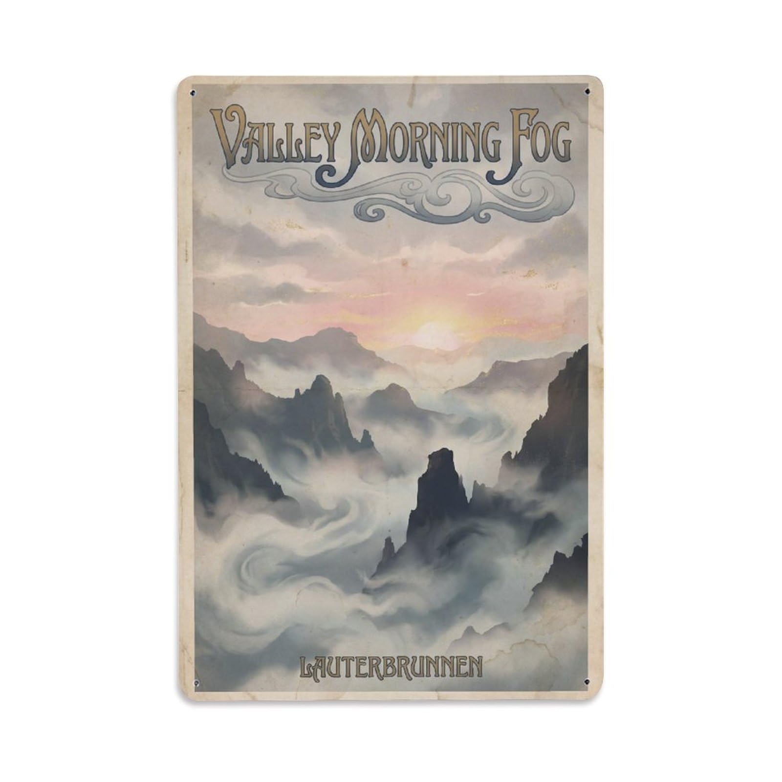Gead 8X12inch Style Vintage Travel Switzerland Morning Fog Metal Tin Sign