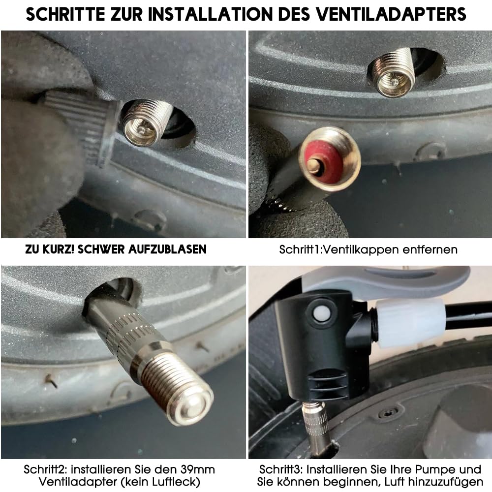 Adattatore Prolunga Valvola MOVKZACV Per Gonfiaggio Pneumatici. Compatibile Con Xiaomi M365, 1S, Essential, Pro 2 E Altri Scooter Elettrici, Bici E Auto. Lunghezza 39 Mm, Ottone Cromato. - 6