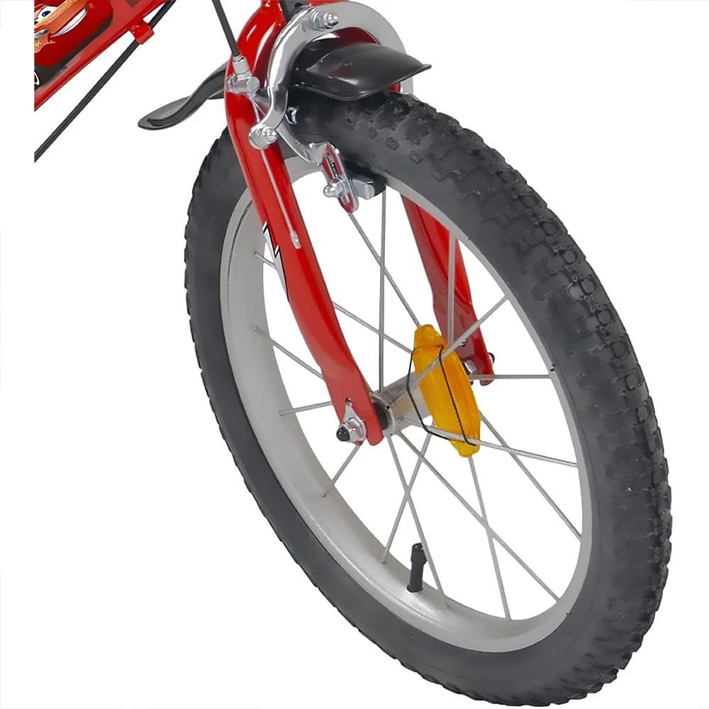 Generico Bicicletta Bambino 14 Pollici D i s n e y - C a r s Con Rotelle, Freni di Sicurezza, Parafanghi e Decorazioni Lightning McQueen Bici per Bambini 4-6 Anni