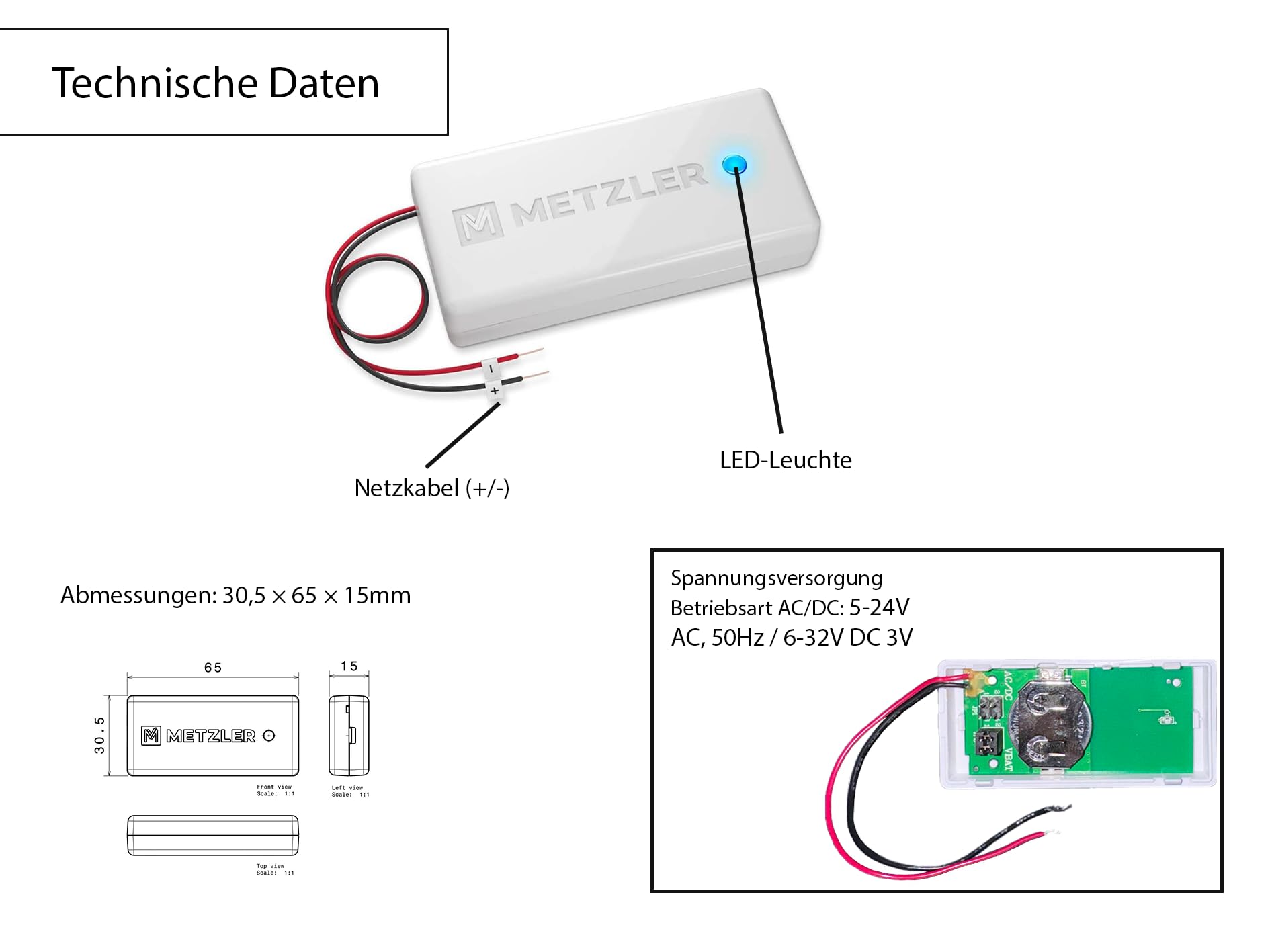 Metzler Transmetteur de signal radio - Convertisseur sans fil pour systèmes de sonnette existants - Kit carillon sans fil (MT4.0 - Montage et émetteur de batterie, récepteur de prise)