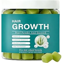 Seaweed Hair Growth Gummies - Supports Faster Hair Growth, Stronger Nails & Glowing Skin with Pearl Powder, Liposomal Vitamin C, Vitamin E & Aloe Vera - 5X Refined Formula, 60 Count for Women & Men
