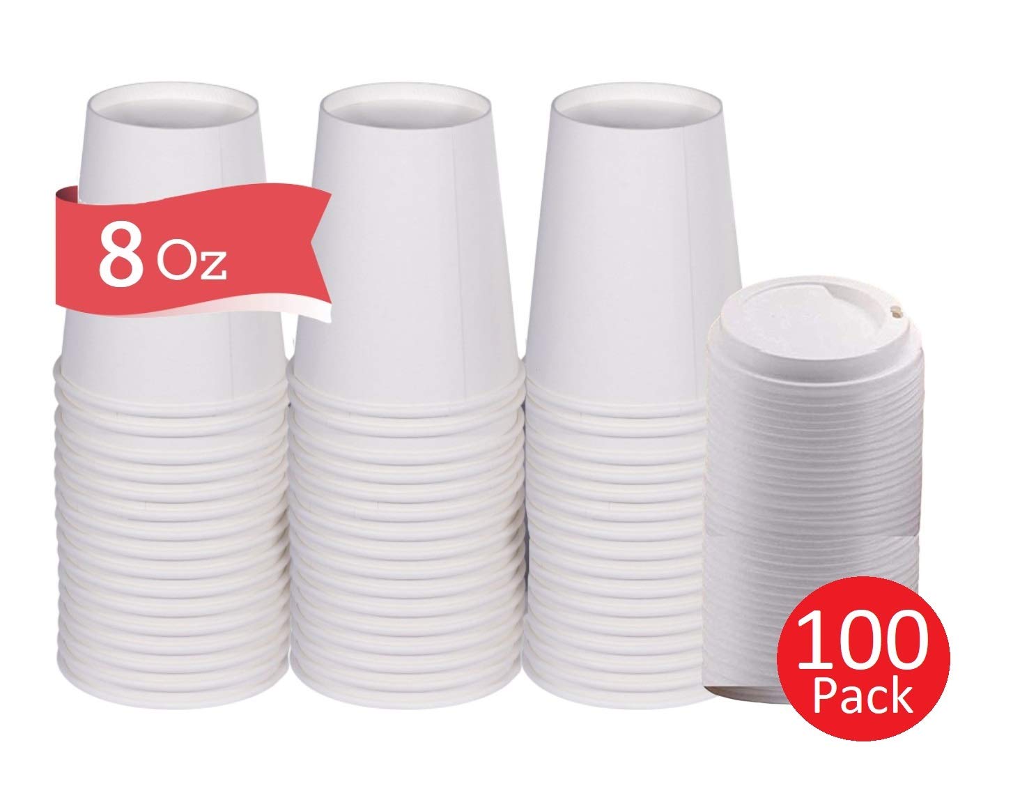 1InTheHome 8 oz Coffee Cups With Lids Disposable Paper Coffee Hot Cups (100, Count)