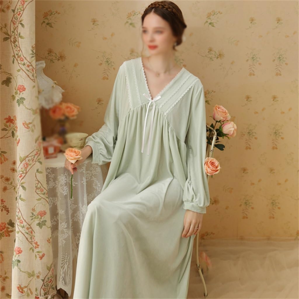 JSEIAJB Pajamas Long Home Sleeping Dress Women's Autumn and Winter Golden Velvet Plush Long Sleeve(Medium)