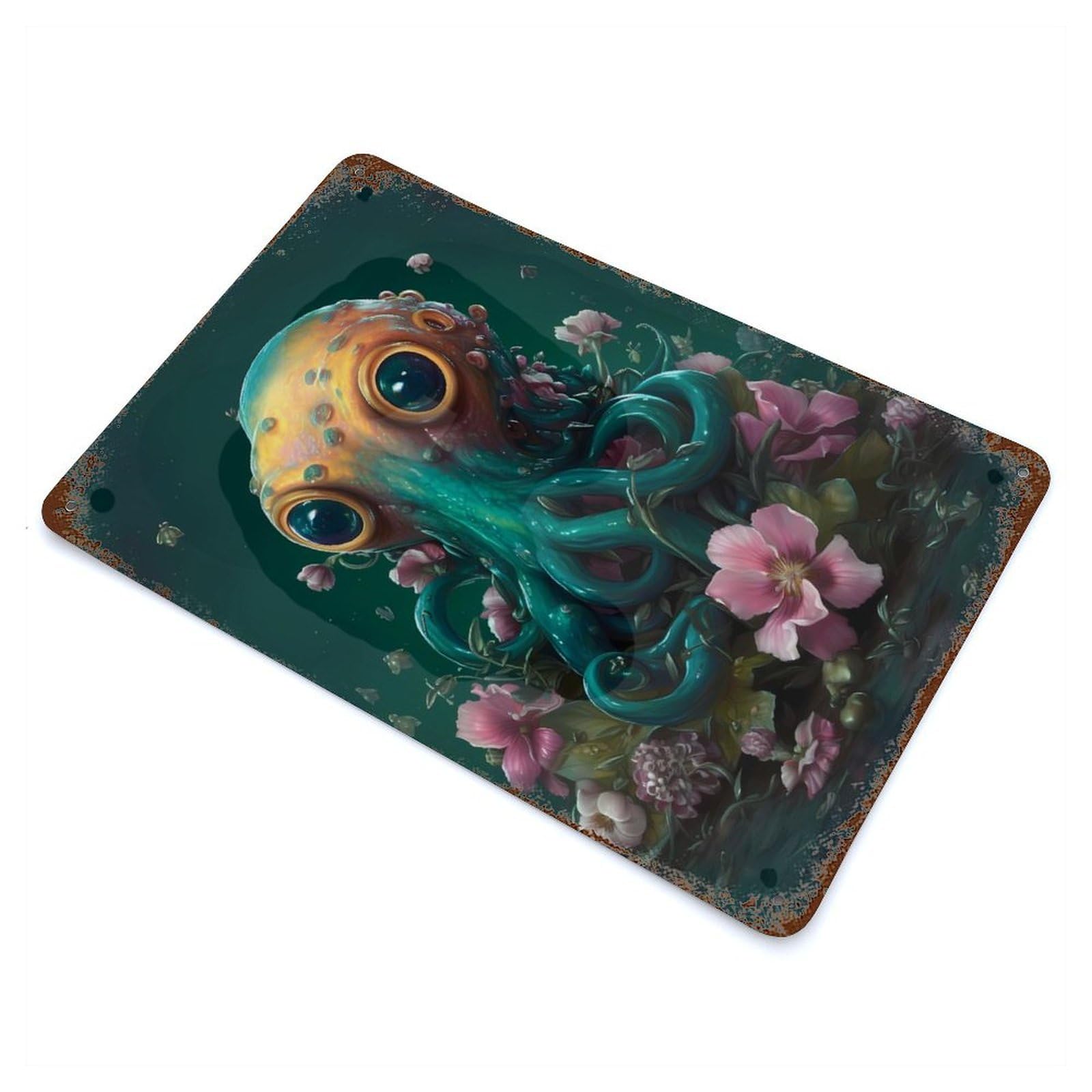 Squid Fairy Tale Rust Effect Tin Sign 11.8"x7.9", Ideal for Farmhouse, Kitchen And Entryway Decor