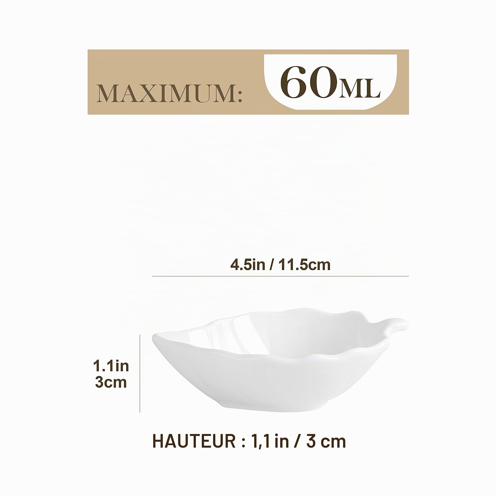 MALACASA Série Ramekin Dish, 16pcs Bols à Sauce Saucière Ramequin Moule à Soufflé Crème Brulée Muffin Cupcakes Pâtisserie Dessert Porcelaine Forme Feuille 4.5"/11.5 * 7 * 3 Petit!