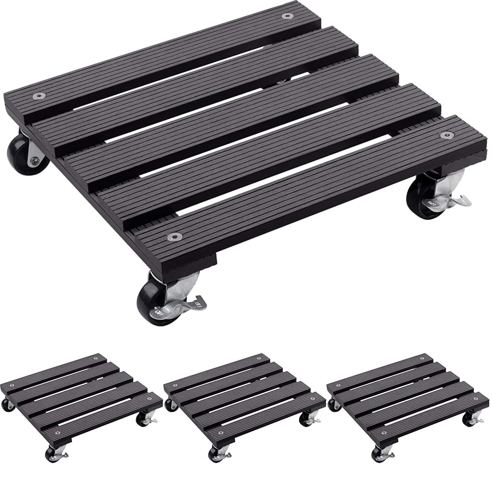 Metafranc WPC-Pflanzenroller 300 x 300 mm-60 kg Tragkraft-Anthrazit-PP-Räder-Feststeller-Witterungsbeständig/Outdooroller/Untersetzer mit Rollen/Transporthilfe für Pflanzen / 825110 (Packung mit 4)