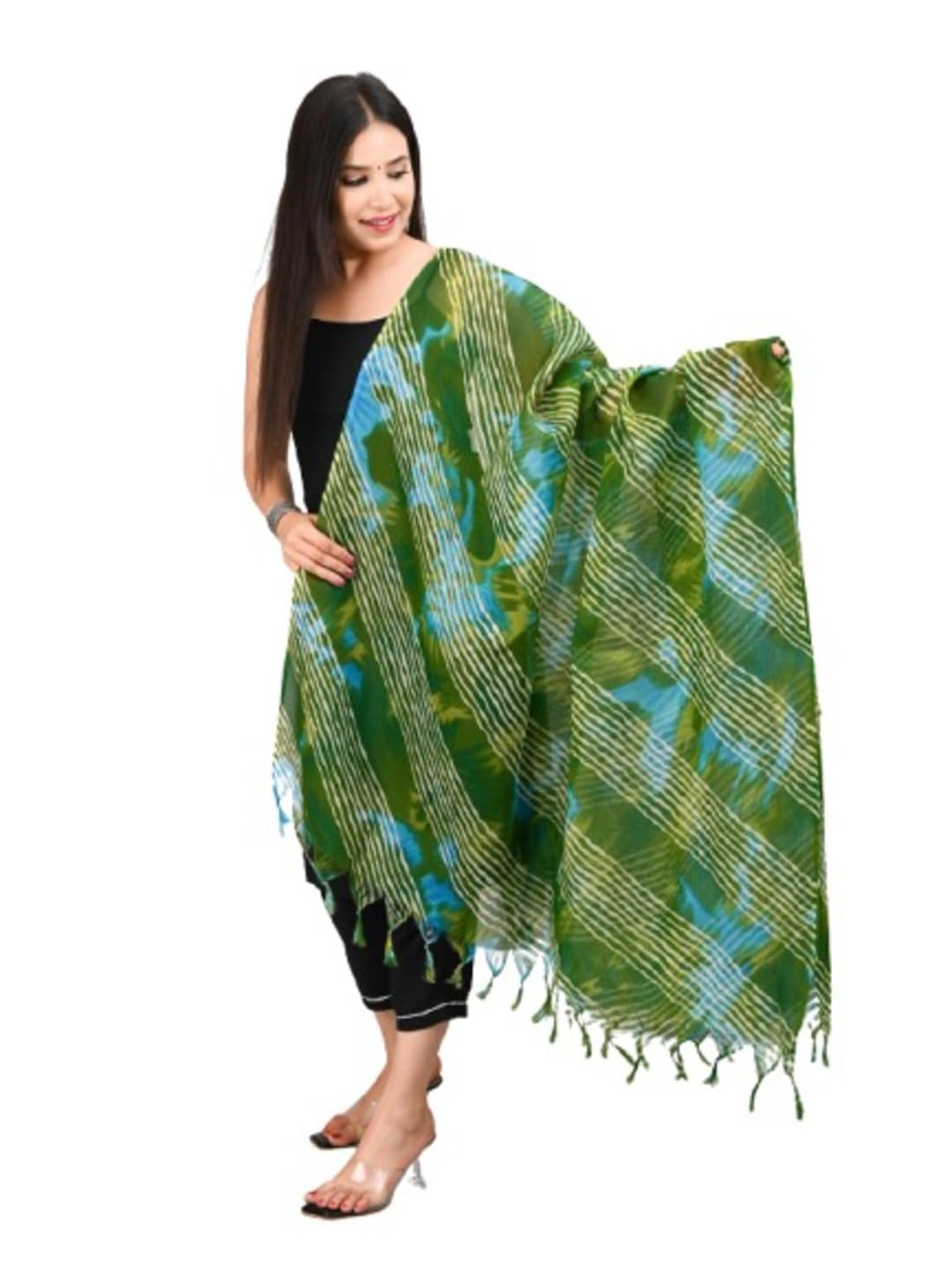 Beautiful Printed Kota Doria Lehriya Dupatta with Tassels for Regular Wear-9-image-37