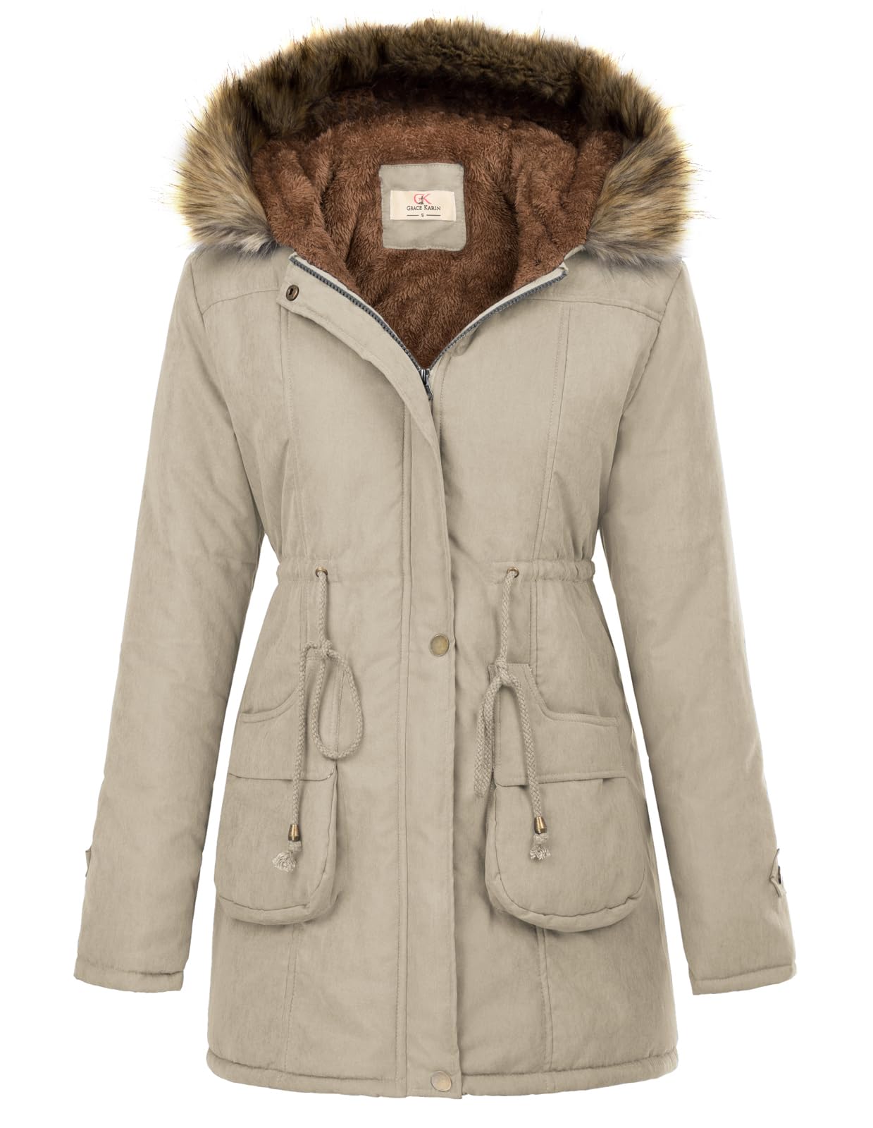 GRACE KARIN Women's Winter Coats Fleece Parkas Anoraks Hooded Military Jacket Coats