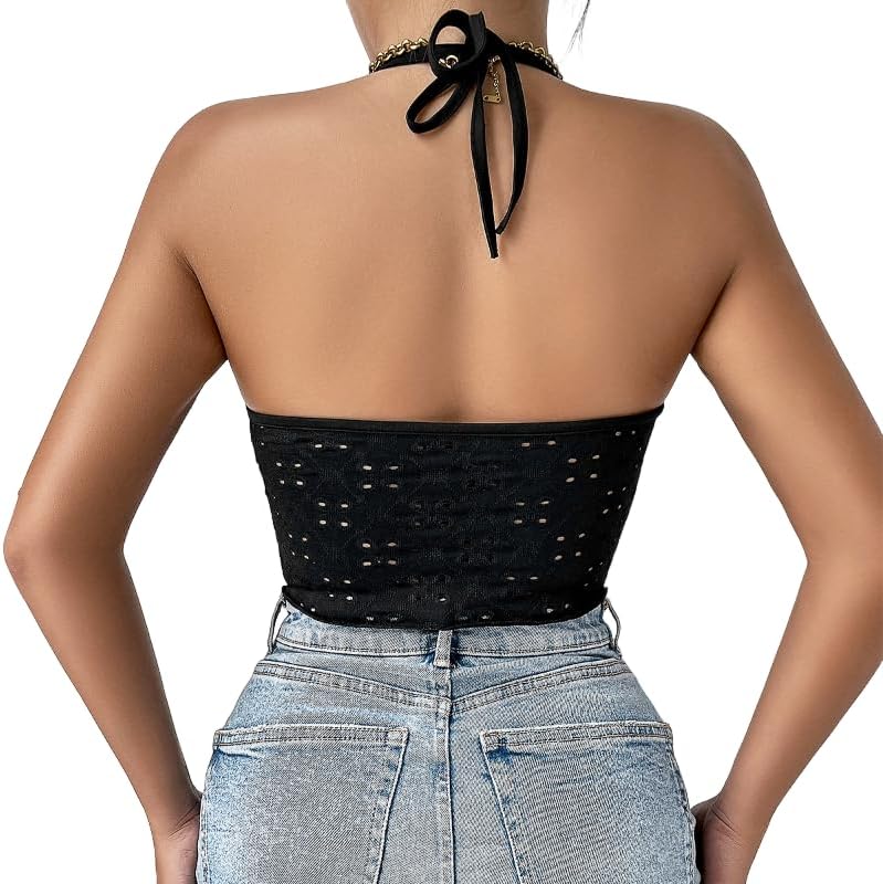 PENINSULA LOVE Women Tie Front Halter Top Y2k Ruffle Going Out Tank Top Sexy Sleeveless Camisole Streetwear - Image 2