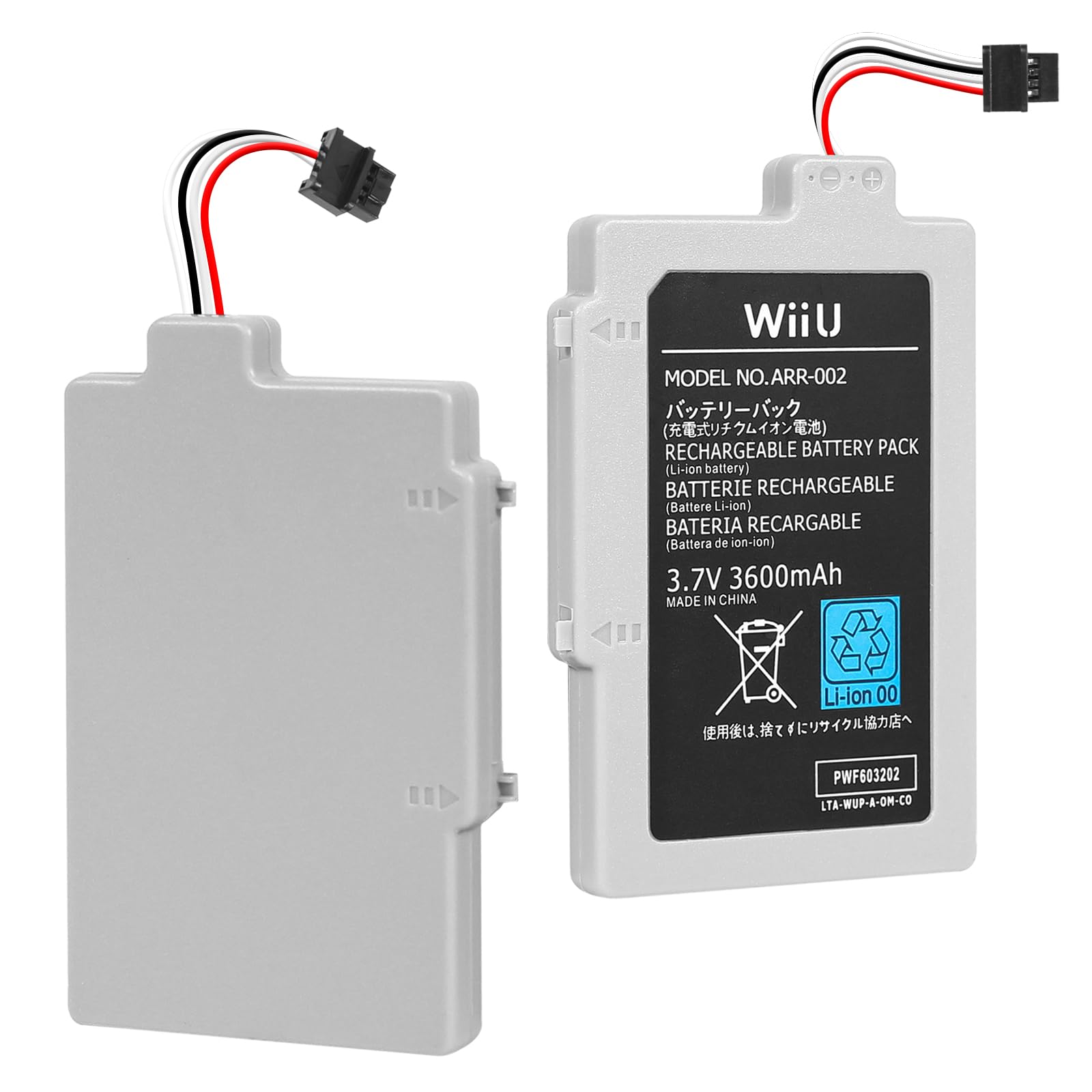 Batería para Wii U Gamepad, 3600 mAh, alta capacidad, paquete de batería de repuesto para Nintendo Wii U Gamepad WUP-010/WUP-012 con herramienta, 2 unidades
