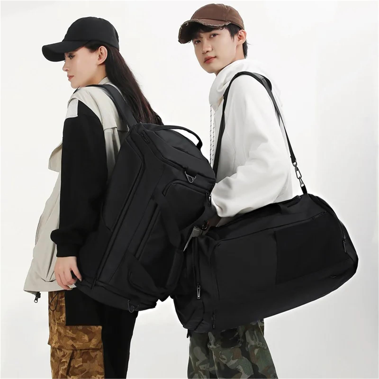 Bolsa De Gimnasio Bolso Grande for Fitness, Bolso Deportivo for Hombre y Mujer, Zapatos húmedos Secos, Bolsillo, Bandolera, natación, Yoga, Gimnasio, Mochila de Viaje(Black L)