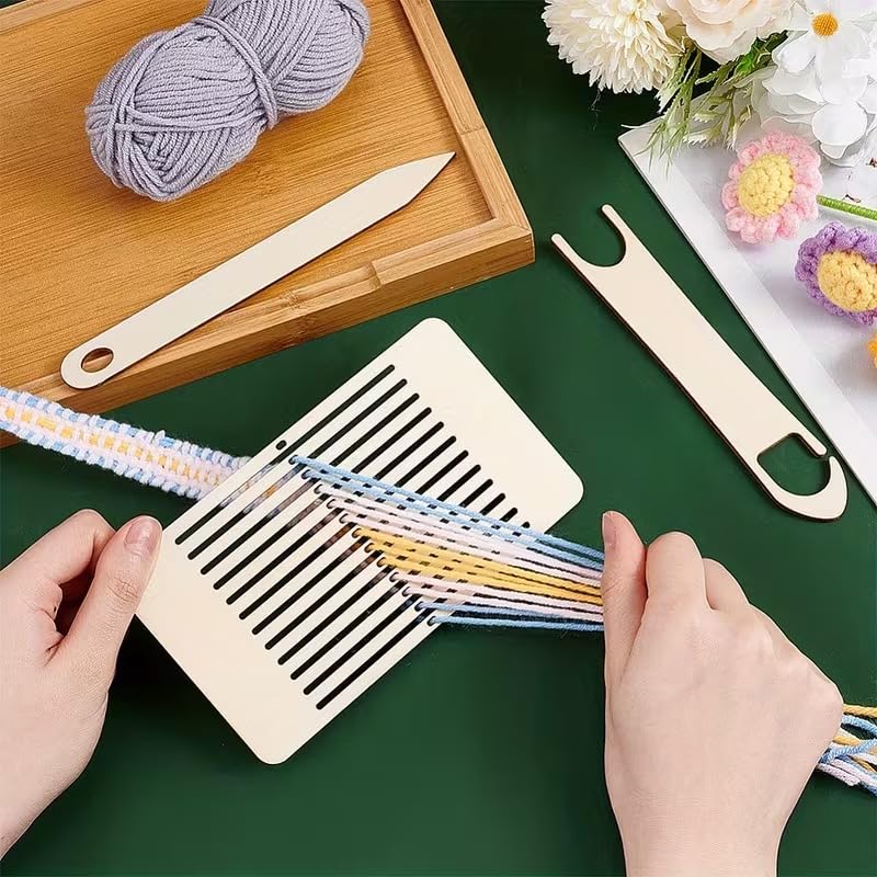 Haoser 3 Pcs Wooden Knitting Loom Weaving Tools with 4×2 mm Slots – 3.54×4.72×0.1 Inch, Ergonomic Weaving Frames with Storage Case for Sewing, Crochet & DIY Craft Projects 2