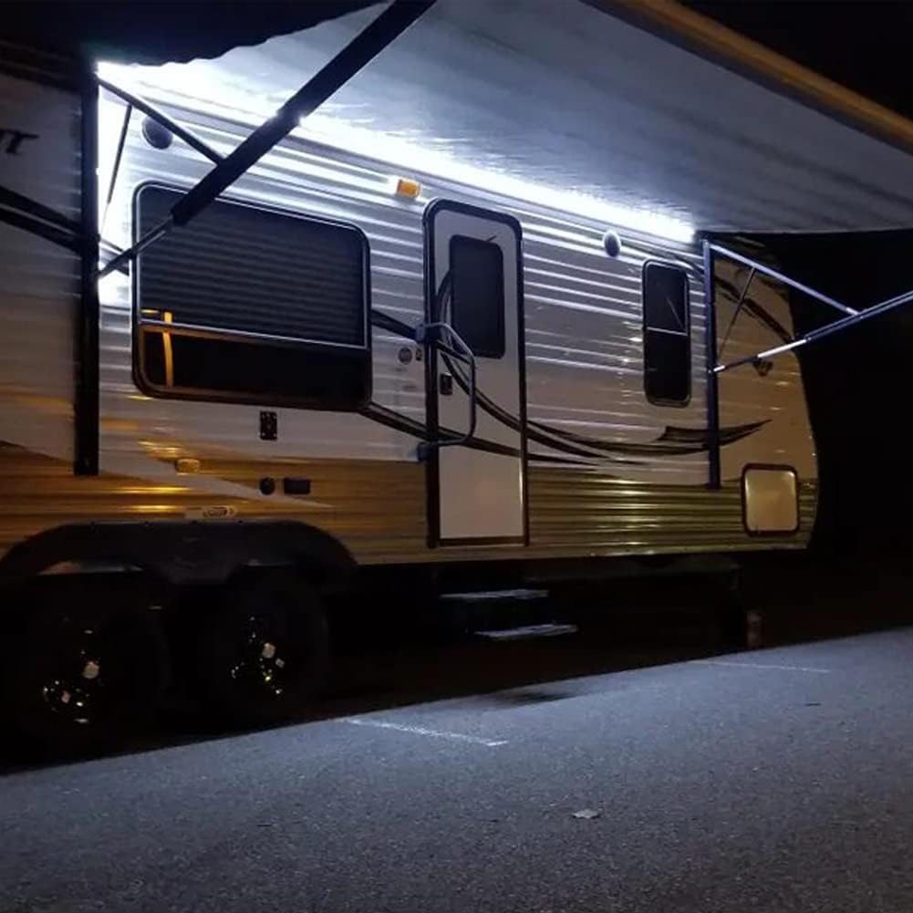 QVEVDACAR RV Awning Strip Lights, 12V 16.4FT RV Underglow Led Light Kit, Waterproof RV Exterior Awning Strip for Camper Motorhome Travel Trailer Canopy, White