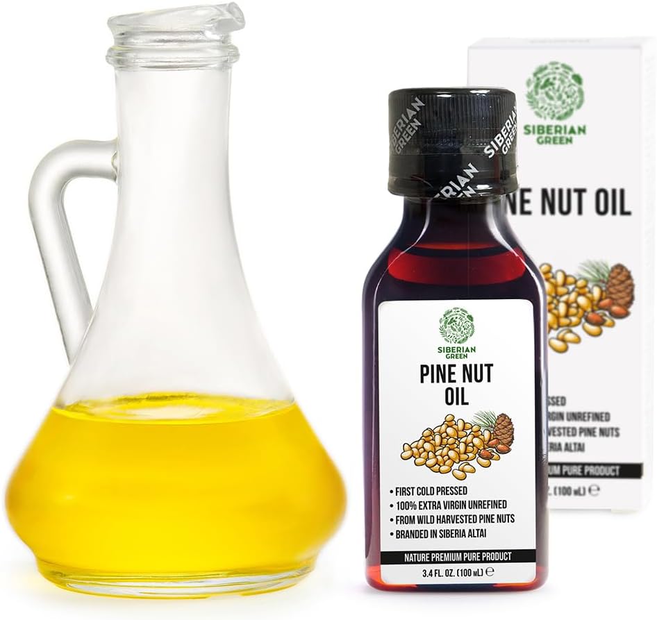 Siberian Green Pine Nut Oil | 100% Natural Organic Extra Virgin Cold Pressed 100 ml / 3.4 fl oz | Unrefined Raw No-GMO Vegan | Exclusive Healthy Diet Food Grade