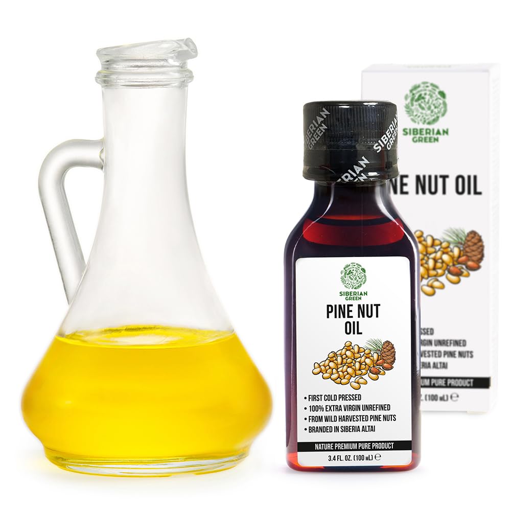 Siberian Green Pine Nut Oil | 100% Natural Organic Extra Virgin Cold Pressed 100 ml / 3.4 fl oz | Unrefined Raw No-GMO Vegan | Exclusive Healthy Diet Food Grade